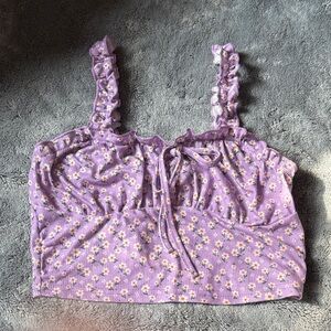 SHEIN Lavender Floral Ruffle Crop Top